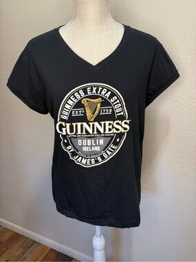 Guinness Women's Black V-Neck Logo Tee - Size XXL